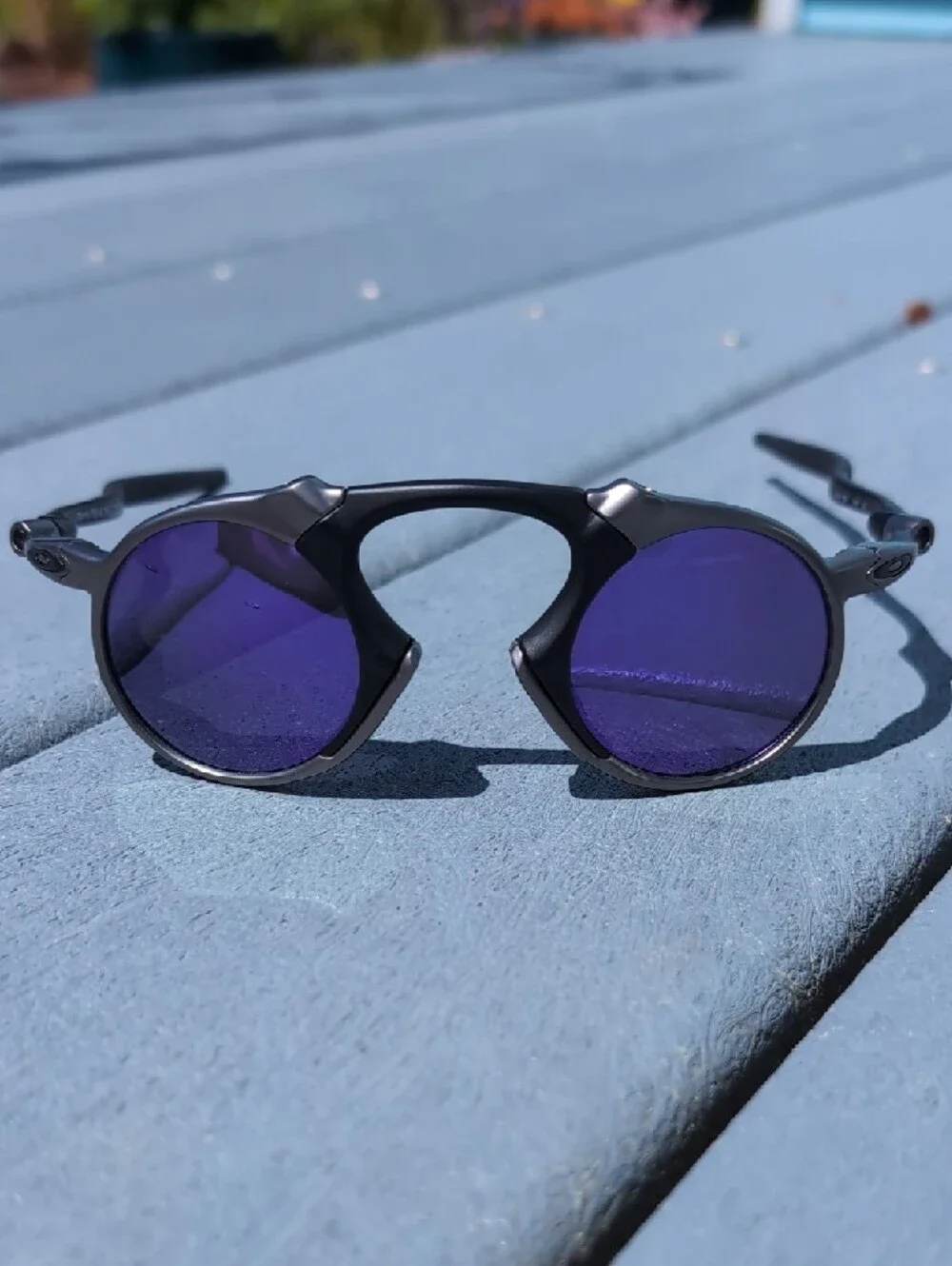 Oakley Madman Round Metal Black Silver Sunglasses with Polarized Mirrored Lenses